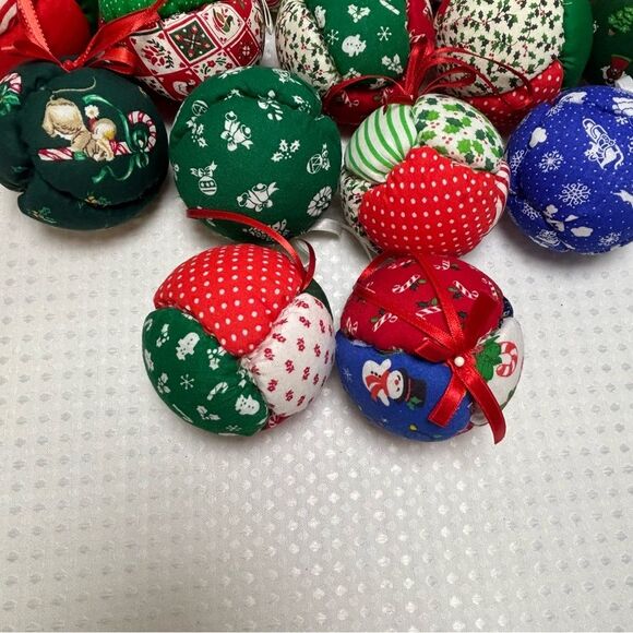 Festive Unique Handcrafted Patchwork Christmas Ornaments 3 Inches Set of 19 - Picture 2 of 6